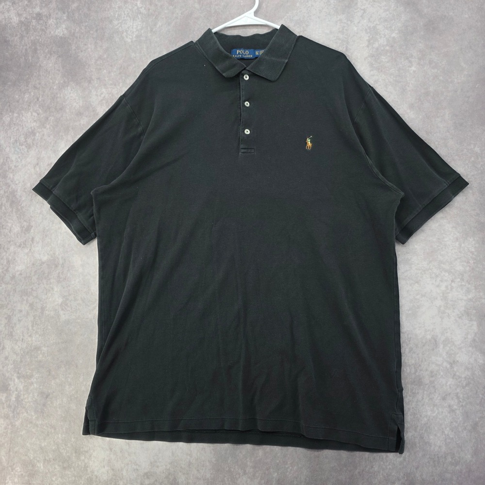 Polo Ralph Lauren Black Polo Shirt Mens XLT Tall Short Sleeve Flesh Pony Preppy